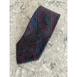 Claybrooke Men's 100% Silk Neck Tie Hand Made Magenta Purple Blue Paisley JL